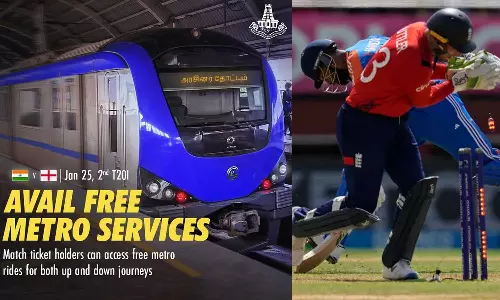 2-வது டி20 போட்டி.. ஜனவரி 25 அன்று சென்னை மெட்ரோ ரெயிலில் ரசிகர்கள் இலவசமாக பயணிக்கலாம்