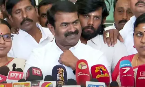 தி.மு.க.வையும் சேர்த்து நாங்கள் தான் வளர்க்க வேண்டி இருக்கு- சீமான்
