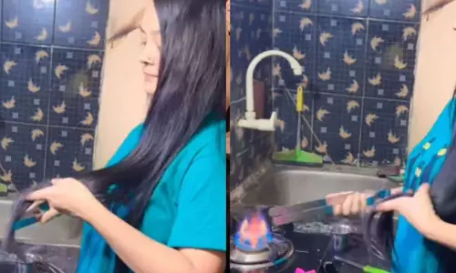 VIDEO: முடியை நேராக்க நினைத்து தீயில் எரித்த பெண்!