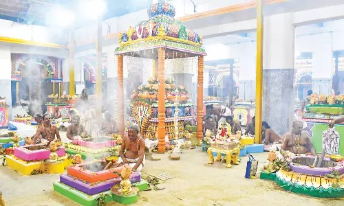 வருகிற 2-ந் தேதி கும்பாபிஷேகம்: திருவந்திபுரம் தேவநாதசுவாமி கோவிலில் யாகசாலை பூஜை