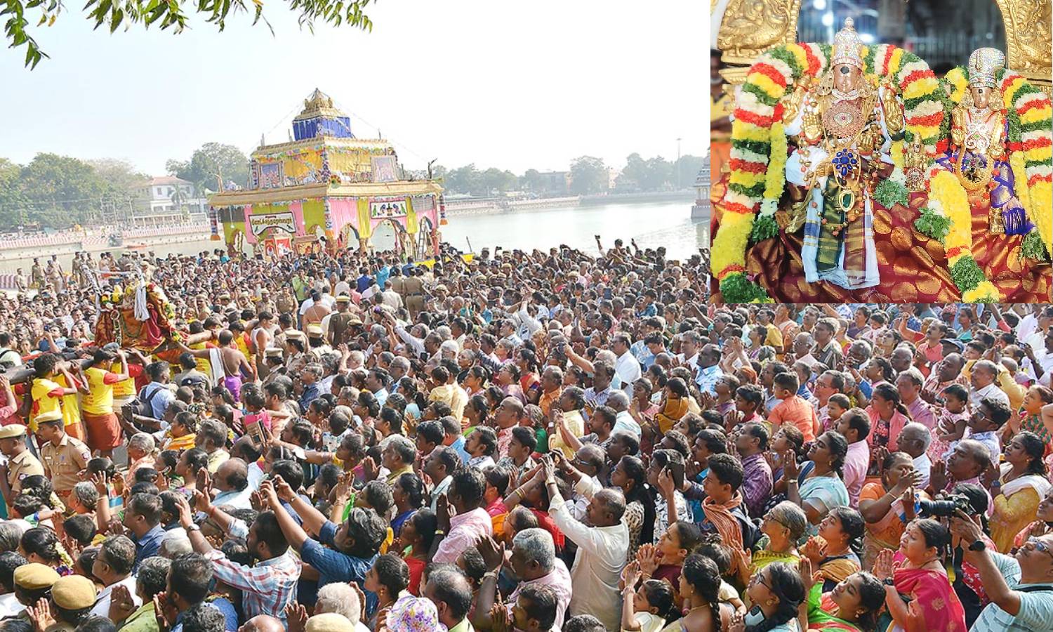 தெப்பத்திருவிழா: தெப்பக்குளத்தில் வலம் வந்து அருள்பாலித்த மீனாட்சி-சுந்தரேசுவரர்