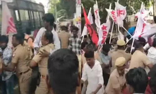 மும்மொழி கொள்கைக்கு எதிர்ப்பு: போலீசார்- இந்திய மாணவர் அமைப்பு இடையே தள்ளுமுள்ளு