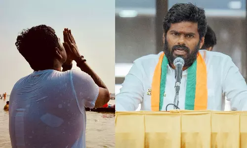 மகா கும்பமேளா திரிவேணி சங்கமத்தில் புனித நீராடிய அண்ணாமலை