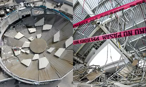 பெரு நாட்டில் ஷாப்பிங் மால் மேற்கூரை இடிந்து விழுந்து 6 பேர் பலி.. 78 பேர் காயம் - பதறடிக்கும் வீடியோ