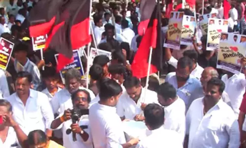 இந்தி திணிப்பு, மும்மொழிக் கொள்கைக்கு எதிர்ப்பு- தி.மு.க. மாணவரணி ஆர்ப்பாட்டம்