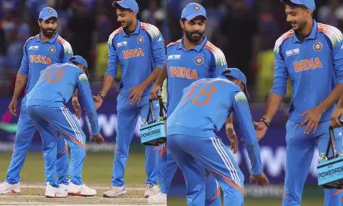 சாம்பியன்ஸ் டிராபி: மைதானத்திலேயே அக்சர் படேல் காலில் விழுந்த விராட் கோலி - வீடியோ வைரல்