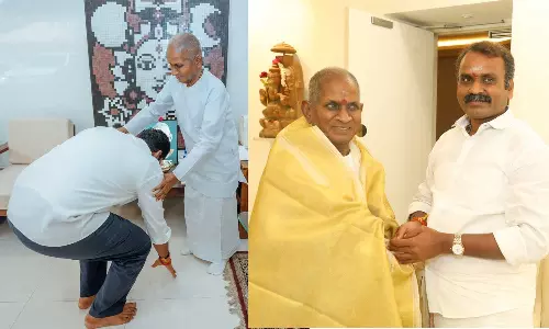 இளையராஜாவை சந்தித்து வாழ்த்து தெரிவித்த அண்ணாமலை, எல். முருகன்