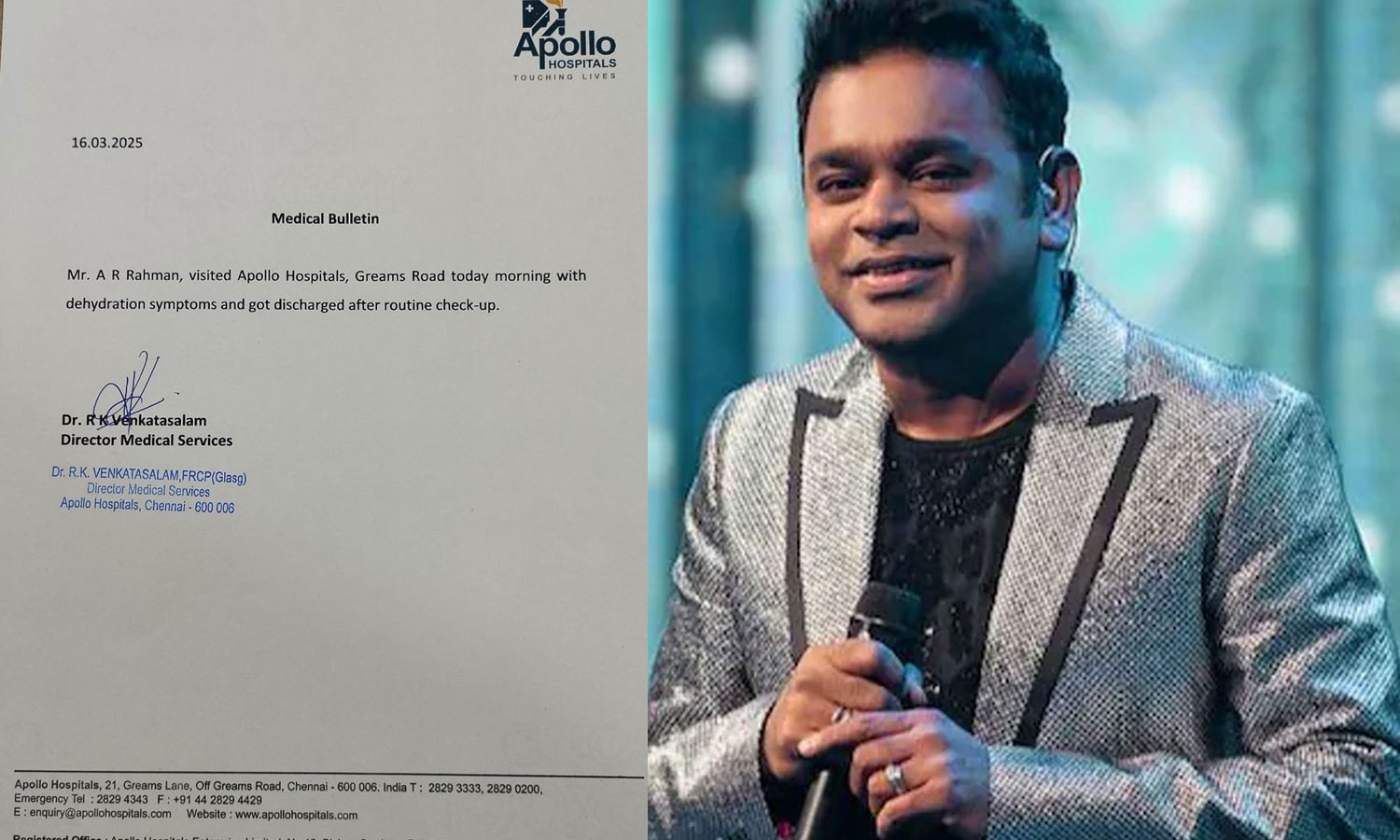 வீடு திரும்பிய ஏ.ஆர்.ரகுமான்- அப்பல்லோ வெளியிட்ட அறிக்கை