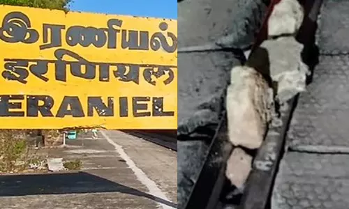 குமரி அருகே தண்டவாளத்தில் கற்களை வைத்து ரெயிலை கவிழ்க்க சதி