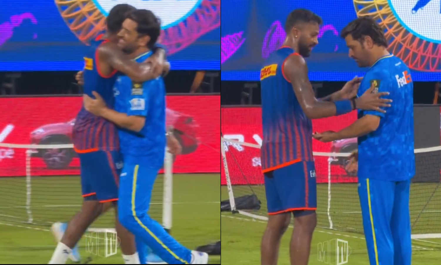 பயிற்சியின் போது எம்.எஸ். தோனியை Hug செய்த ஹர்திக் பாண்ட்யா - வீடியோ வைரல்