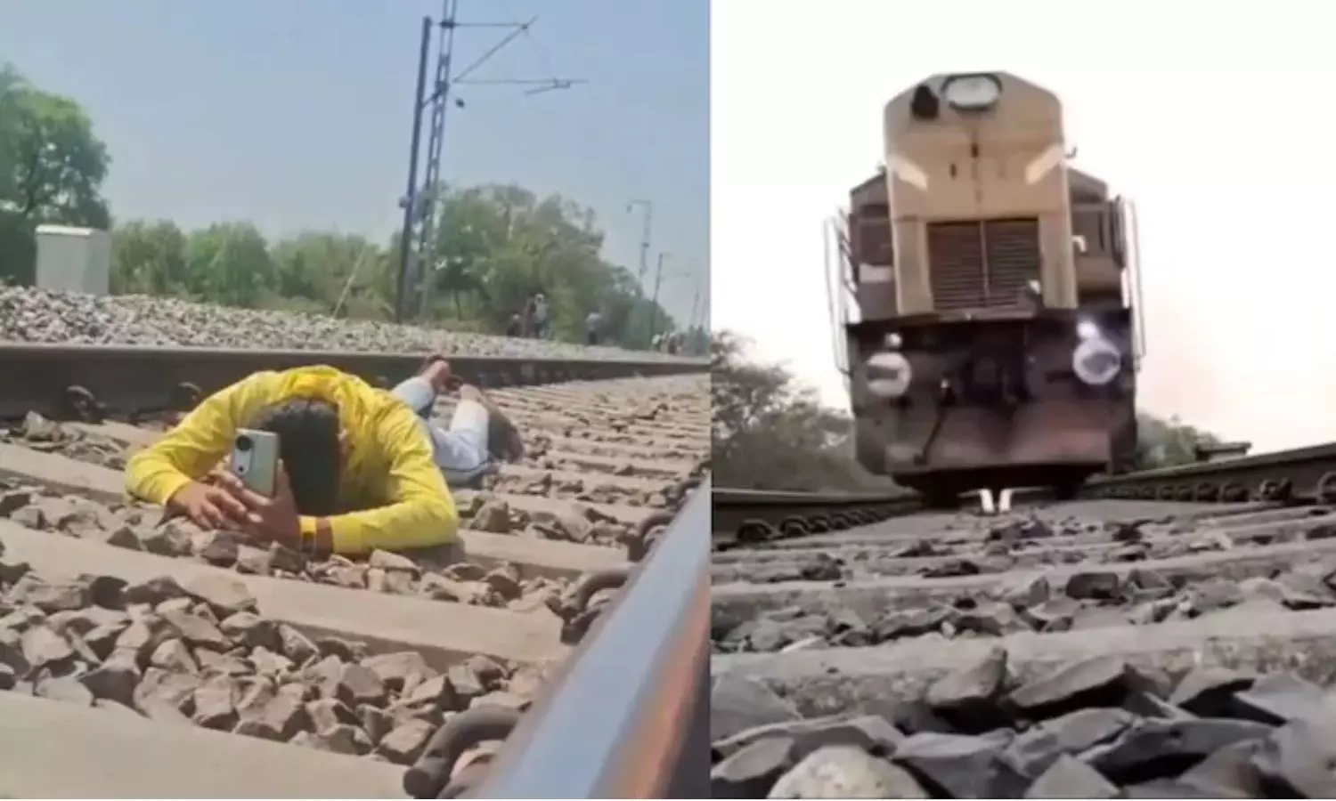 முத்திய REELS மோகம்.. தண்டவாளத்தில் குப்புறப் படுத்த வாலிபர்.. தாண்டி சென்ற ரெயில் - வீடியோ