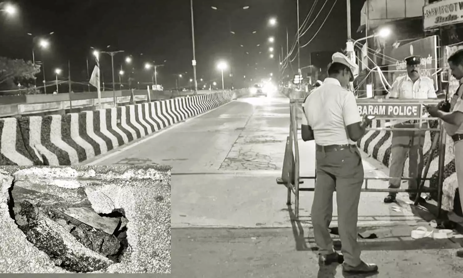 தாம்பரம் மேம்பாலத்தில் திடீர் பள்ளம் தாம்பரம் மேம்பாலத்தில் திடீர் பள்ளம்