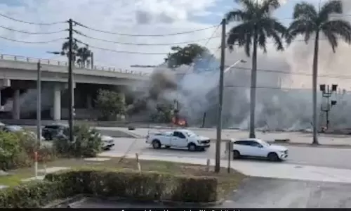 அமெரிக்கா: நெடுஞ்சாலையில் விழுந்த விமானம் - 3 பேர் உயிரிழப்பு