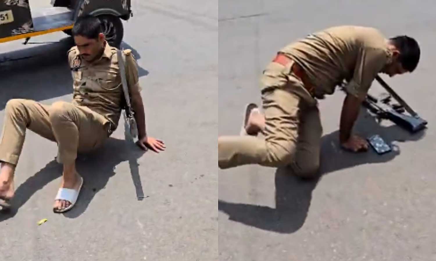 உத்தரபிரதேசம்: குடிபோதையில் தள்ளாடிய போலீஸ் - வைரல் வீடியோ