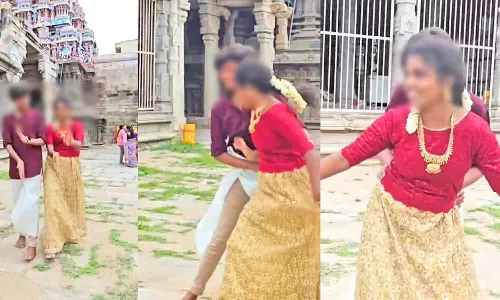 கமல்ஹாசன் பட பாடலுக்கு ஜோடியாக ஆட்டம்: நெல்லையப்பர் கோவில் வளாகத்தில் ரீல்ஸ் நடனமாடிய சிறுவர்-சிறுமி