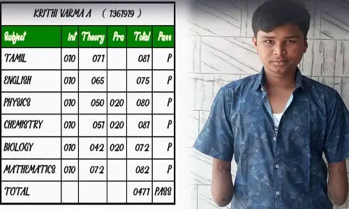 பிளஸ் 2 தேர்வில் இரு கைகளையும் இழந்த மாற்றுத்திறனாளி மாணவர் 471 மதிப்பெண்கள் பெற்று அசத்தல்
