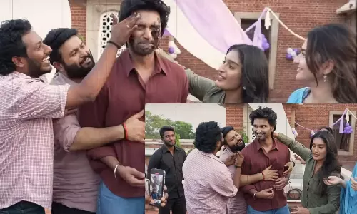 `இதயம் முரளி படப்பிடிப்பில் முகத்தில் கேக் பூசி பிறந்தநாள் கொண்டாடிய அதர்வா