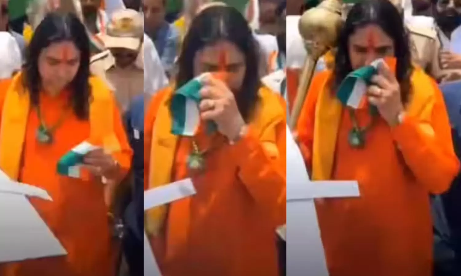 மூவர்ணக் கொடியில் முகம் துடைத்த பாஜக எம்எல்ஏ.. வைரலாக வீடியோ - கொந்தளித்த காங்கிரஸ்!