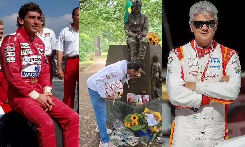 அயர்டன் சென்னா சிலையின் காலில் முத்தமிட்ட நடிகர் அஜித்- வைரலாகும் வீடியோ