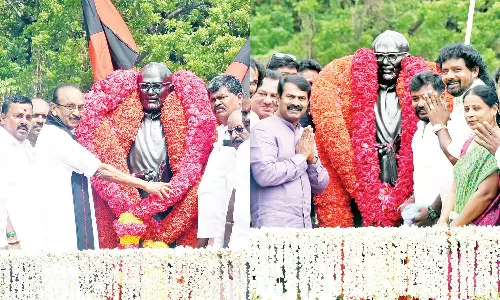 44-வது ஆண்டு நினைவு நாள்: சி.பா.ஆதித்தனார் சிலைக்கு தலைவர்கள் அஞ்சலி