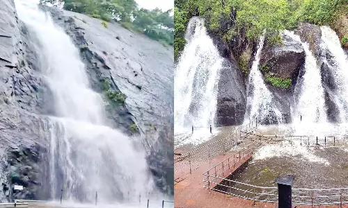 தமிழகத்தில் 53 ஆண்டுகளுக்கு பிறகு தென்மேற்கு பருவமழை தீவிரம் - குற்றால அருவியில் வெள்ளப்பெருக்கு