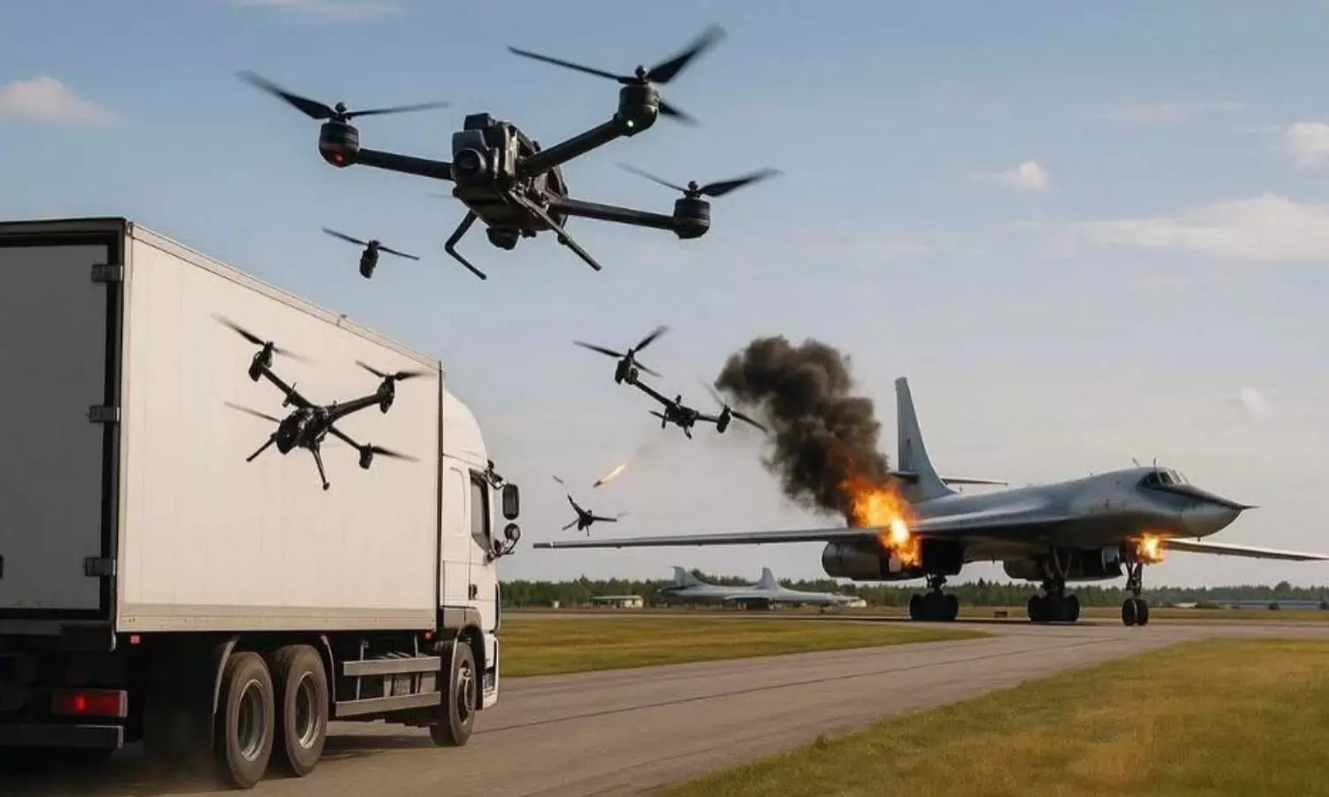 Operation Spider Web: ரஷியா மீது உக்ரைன் மிகப்பெரிய டிரோன் தாக்குதல் - 40 போர் விமானங்கள் அழிப்பு - வீடியோ