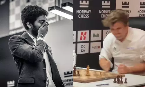 நார்வே செஸ்: உலகின் நம்பர் 1 வீரரை வீழ்த்திய குகேஷ் - கடுப்பில் பலகையை ஓங்கி அடித்த கார்ல்சன்