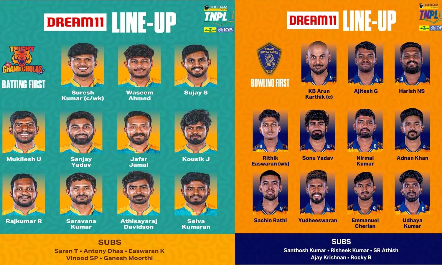 டிஎன்பிஎல் 2025: திருச்சிக்கு எதிராக நெல்லை ராயல் கிங்ஸ் பந்து வீச்சு தேர்வு டிஎன்பிஎல் 2025: திருச்சிக்கு எதிராக நெல்லை ராயல் கிங்ஸ் பந்து வீச்சு தேர்வு