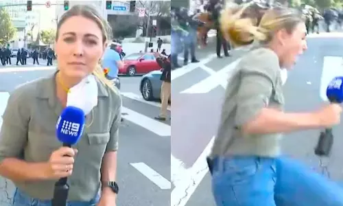 லாஸ் ஏஞ்செல்ஸில் தீவிரமடையும் போராட்டம் - பெண் பத்திரிகையாளர் மீது போலீஸ் துப்பாக்கிச்சூடு - வீடியோ