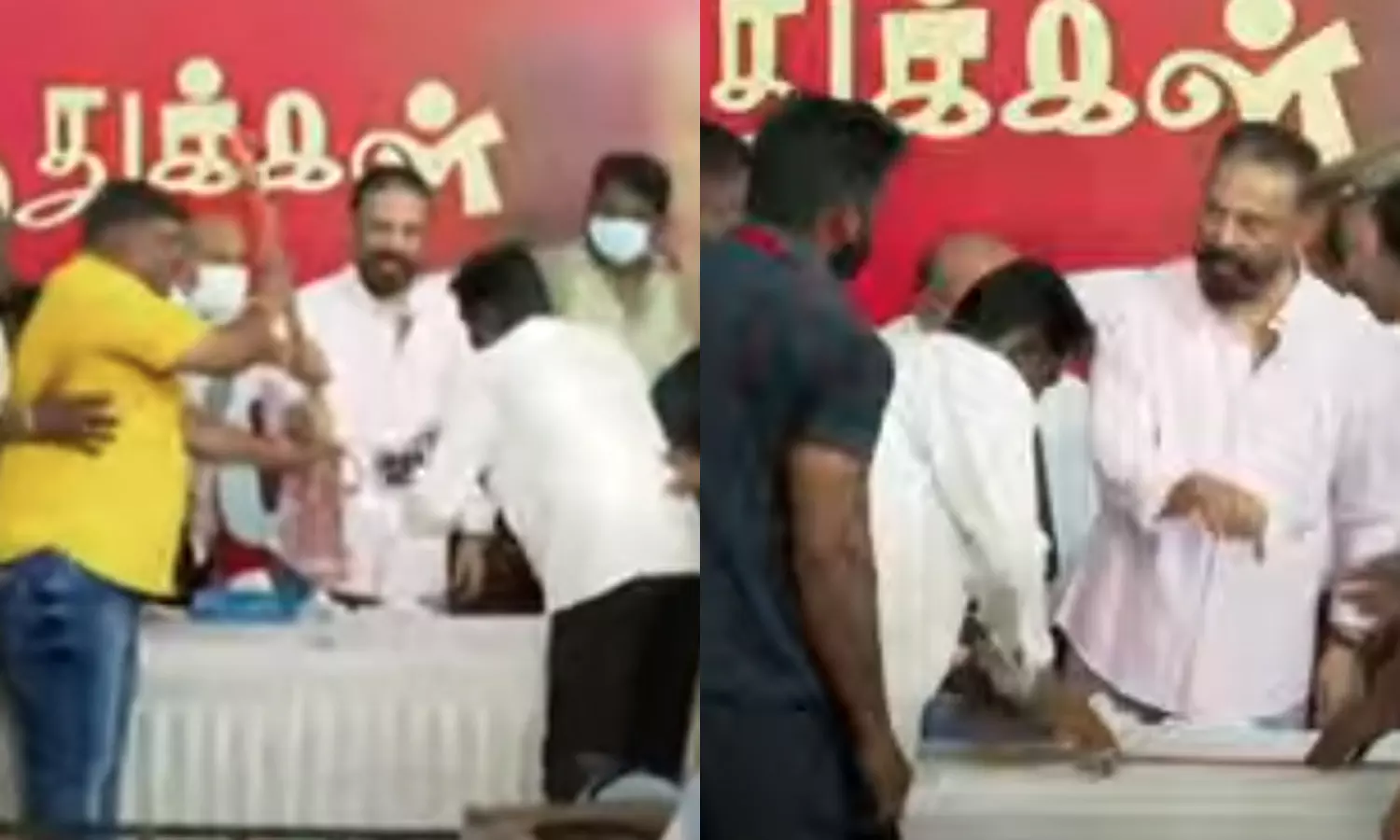 வாள் கொண்டு வந்த தொண்டரால் கோபமடைந்த கமல்ஹாசன் வாள் கொண்டு வந்த தொண்டரால் கோபமடைந்த கமல்ஹாசன்