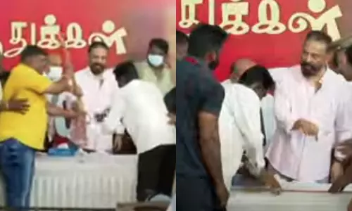 வாள் கொண்டு வந்த தொண்டரால் கோபமடைந்த கமல்ஹாசன்