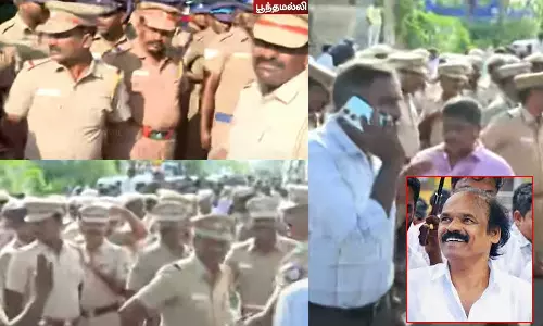 புரட்சி பாரதம் கட்சித் தலைவர் ஜெகன் மூர்த்தி வீட்டின் முன் போலீஸ் குவிக்கப்பட்டுள்ளதால் பரபரப்பு..!