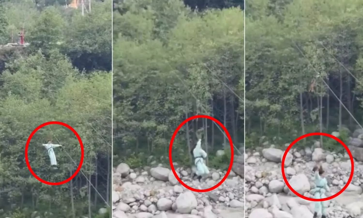 VIDEO: அந்தரத்தில் அறுந்த ஜிப் லைன்.. 30 அடி பள்ளத்தில் விழுந்த இளம்பெண்