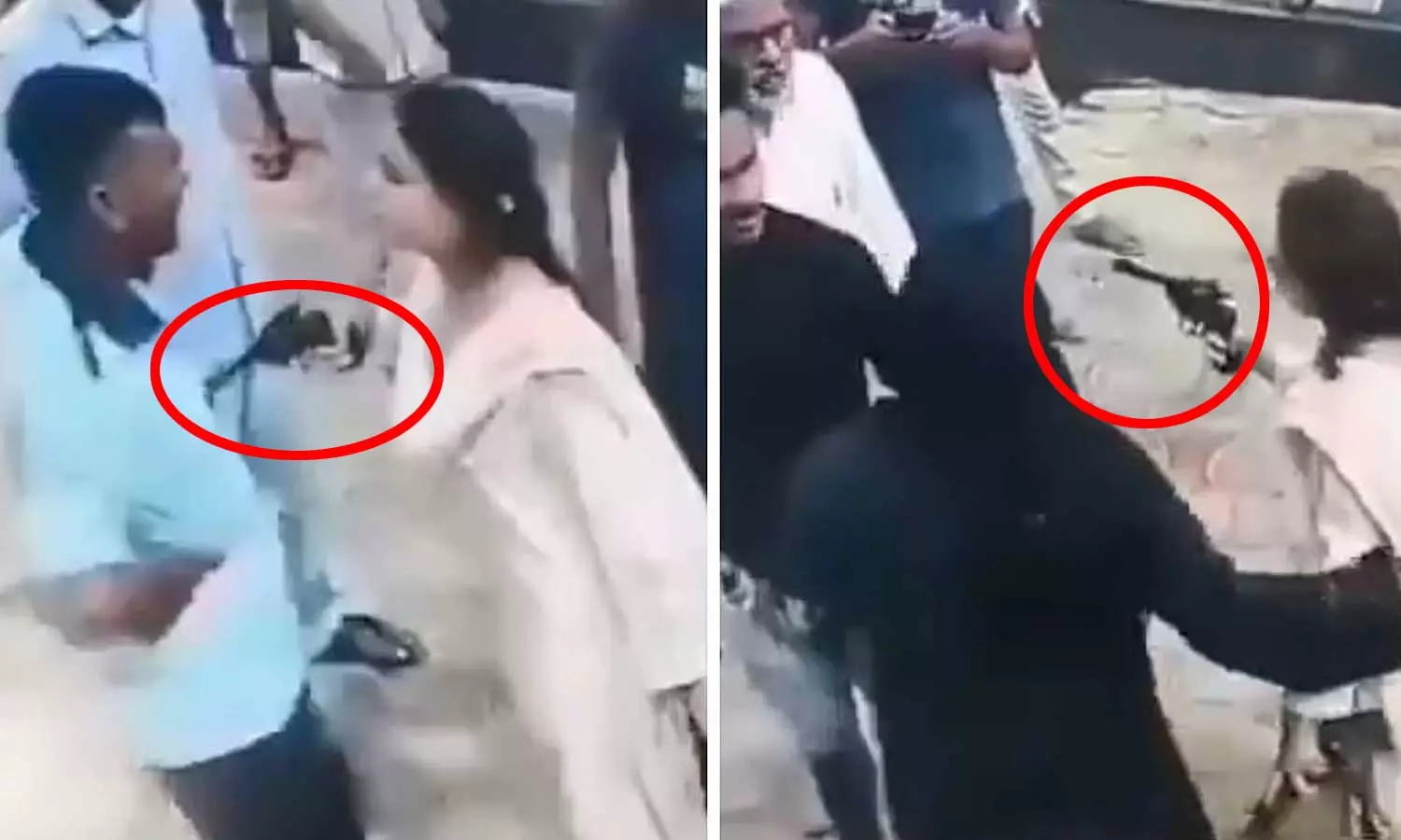 பெட்ரோல் பங்க்கில் தகராறு: துப்பாக்கியை காட்டி மிரட்டிய பெண் - வைரல் வீடியோ பெட்ரோல் பங்க்கில் தகராறு: துப்பாக்கியை காட்டி மிரட்டிய பெண் - வைரல் வீடியோ
