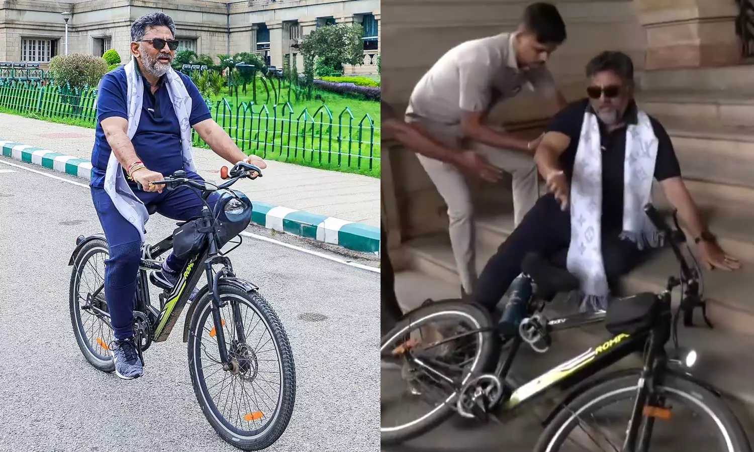 VIDEO: சைக்கிளில் இருந்து தவறி விழுந்த கர்நாடக துணை முதலமைச்சர் டி.கே.சிவகுமார்