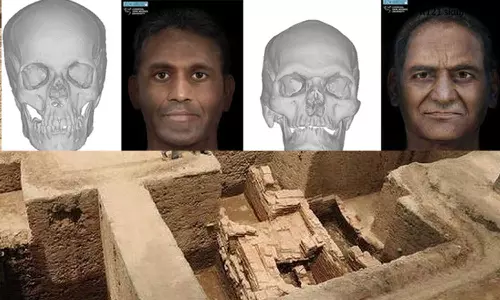 கீழடியில் கிடைத்த  மண்டை ஓடுகளை வைத்து, 2500 ஆண்டுகளுக்கு முன் வாழ்ந்த தமிழர் முகங்கள் வடிவமைப்பு
