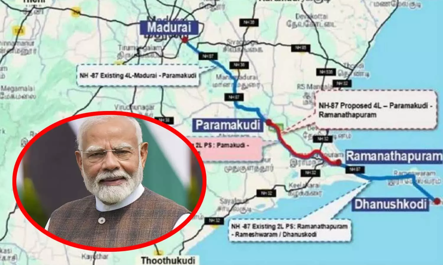 பரமக்குடி-ராமநாதபுரம் இடையே 4 வழிச்சாலை - பிரதமர் மோடி தமிழில் பதிவு