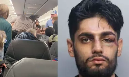 VIDEO: அமெரிக்காவில் பறக்கும் விமானத்தில் சக பயணி மீது தாக்குதல்.. இந்திய இளைஞர் கைது