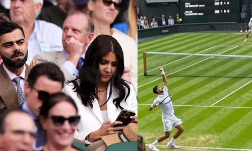 விம்பிள்டன் டென்னிஸ் தொடரை நேரில் கண்டுகளித்த விராட் கோலி - அனுஷ்கா சர்மா