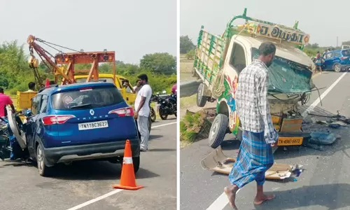 தஞ்சையில் கார்- மினி லாரி நேருக்கு நேர் மோதி விபத்து: சிறுமி உள்பட 4 பேர் பலி