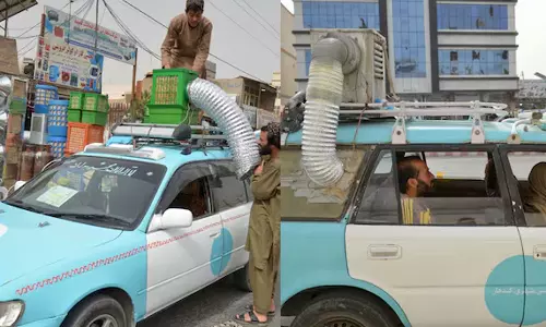 புது டெக்னாலஜியா இருக்கே... வித்தியாசமான ஏசி டாக்சி உருவாக்கிய ஆப்கானிஸ்தான் ஓட்டுனர்கள்- வீடியோ