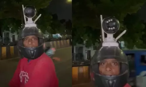 உயிருக்கு பயந்து சிசிடிவி கேமரா பொருத்திய ஹெல்மெட் உடன் பயணிக்கும் நபரின் வீடியோ வைரல்
