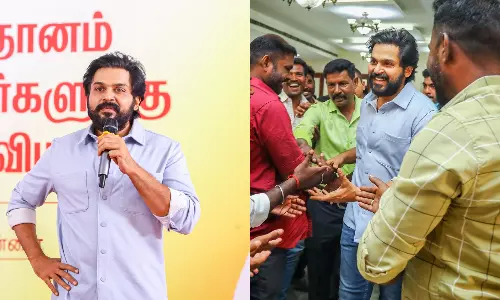 இரத்த தானம் செய்த ரசிகர்களுக்கு விருந்தளித்த நடிகர் கார்த்தி