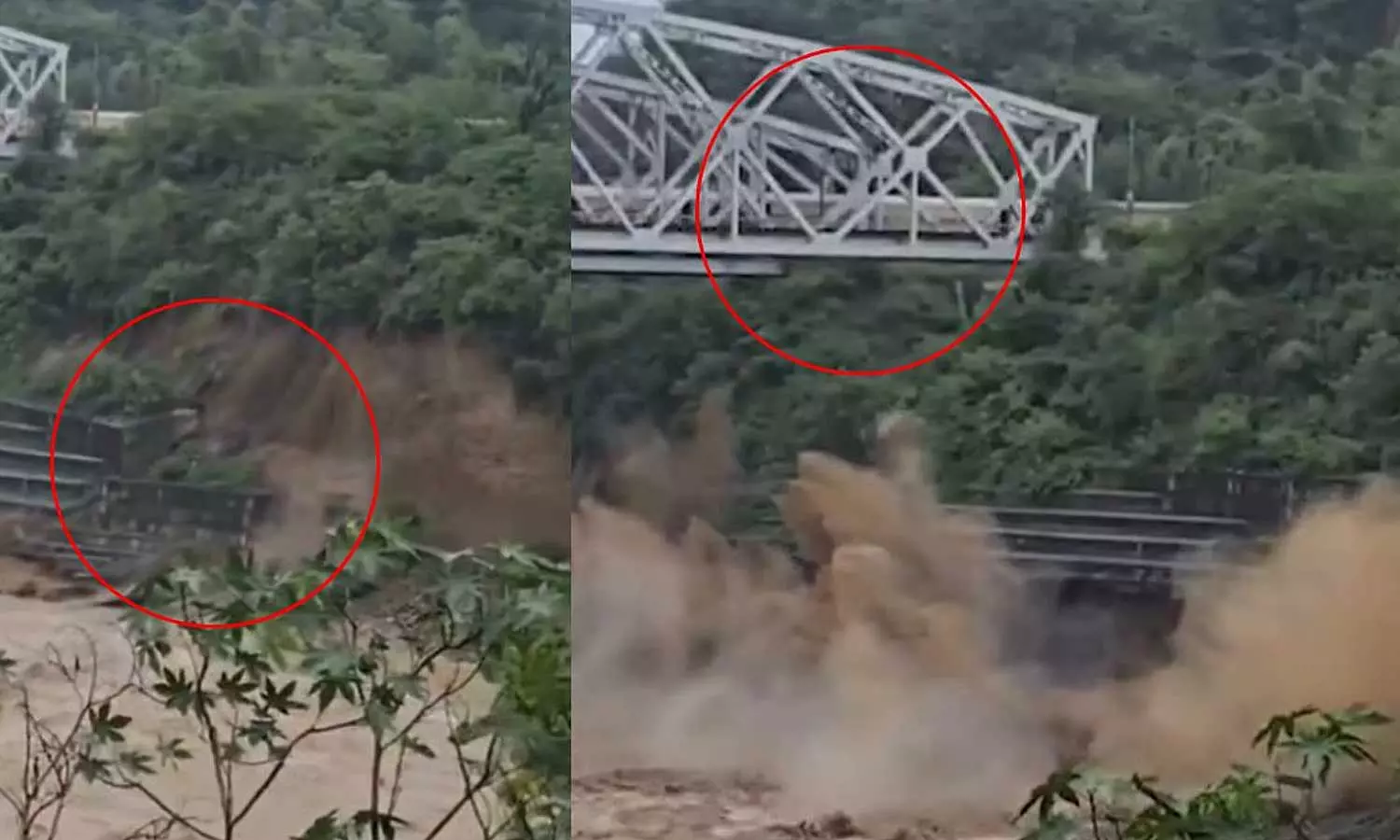 VIDEO: ரெயில் சென்றுகொண்டிருந்த போதே பாலத்தின் தாங்கு சுவர் இடிந்து விழுந்ததால் அதிர்ச்சி