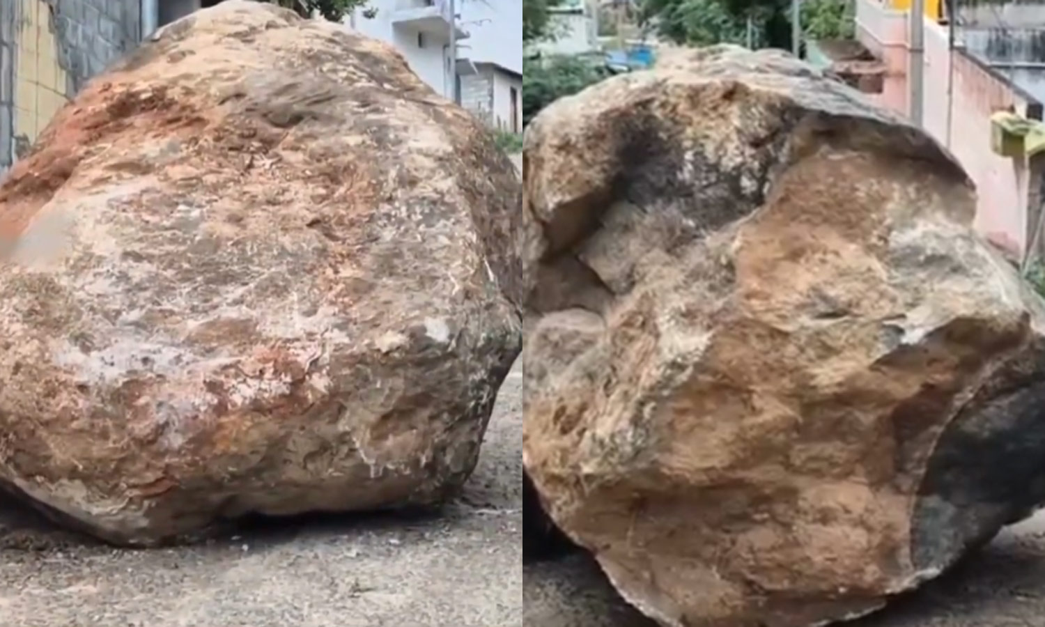 வாணியம்பாடி அருகே பெரிய பாறை தெருவில் உருண்டு விழுந்ததால் பரபரப்பு