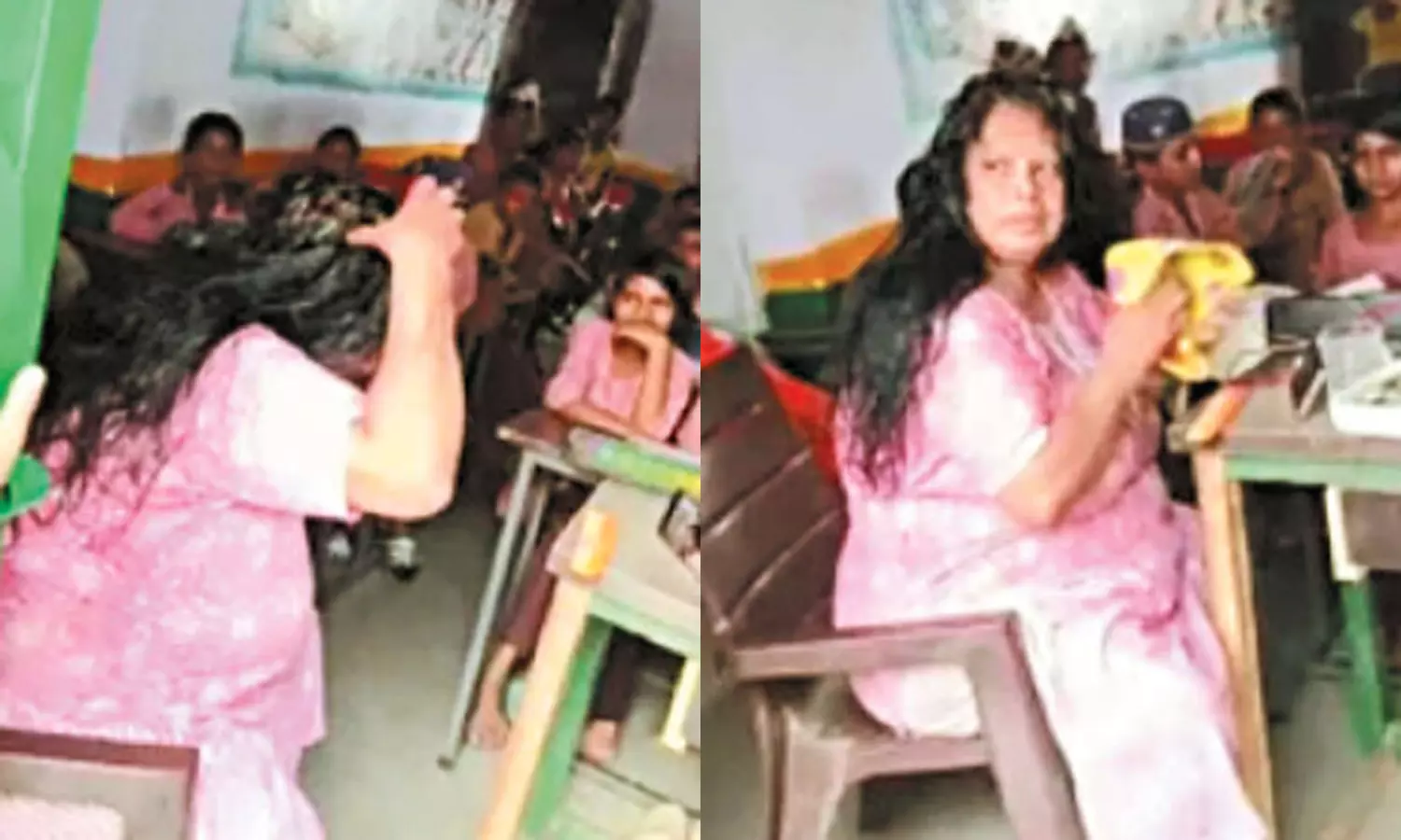 VIDEO: வகுப்பறையில் பாடல் கேட்டபடியே தலைமுடிக்கு எண்ணெய் தேய்த்த ஆசிரியை சஸ்பெண்ட் VIDEO: வகுப்பறையில் பாடல் கேட்டபடியே தலைமுடிக்கு எண்ணெய் தேய்த்த ஆசிரியை சஸ்பெண்ட்