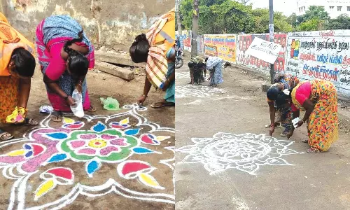 குப்பை கொட்டப்படும் இடங்களில் ரங்கோலி கோலங்கள் - விழிப்புணர்வை ஏற்படுத்த மாநகராட்சி புதிய முயற்சி