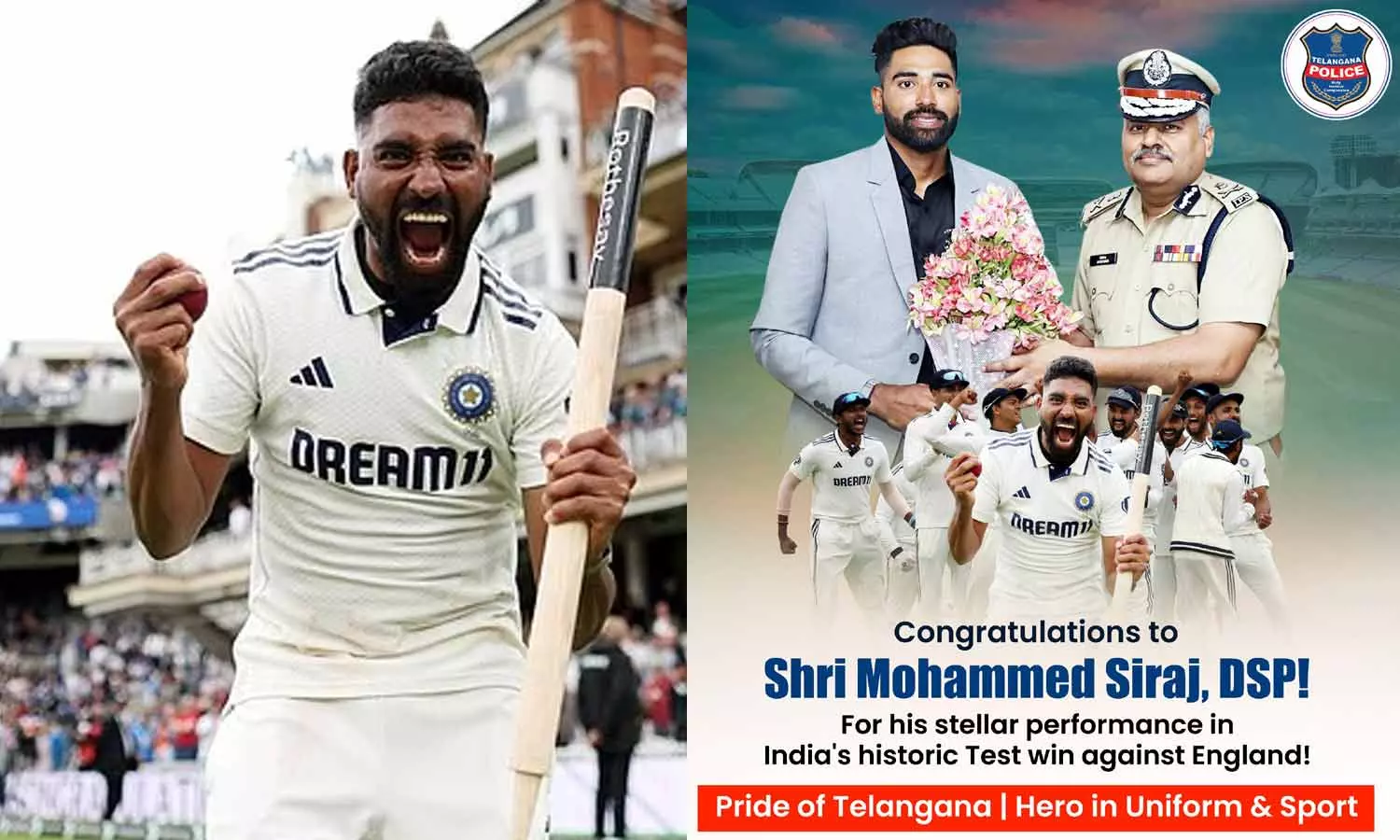 DSP சிராஜை பாராட்டிய தெலுங்கானா காவல்துறை DSP சிராஜை பாராட்டிய தெலுங்கானா காவல்துறை