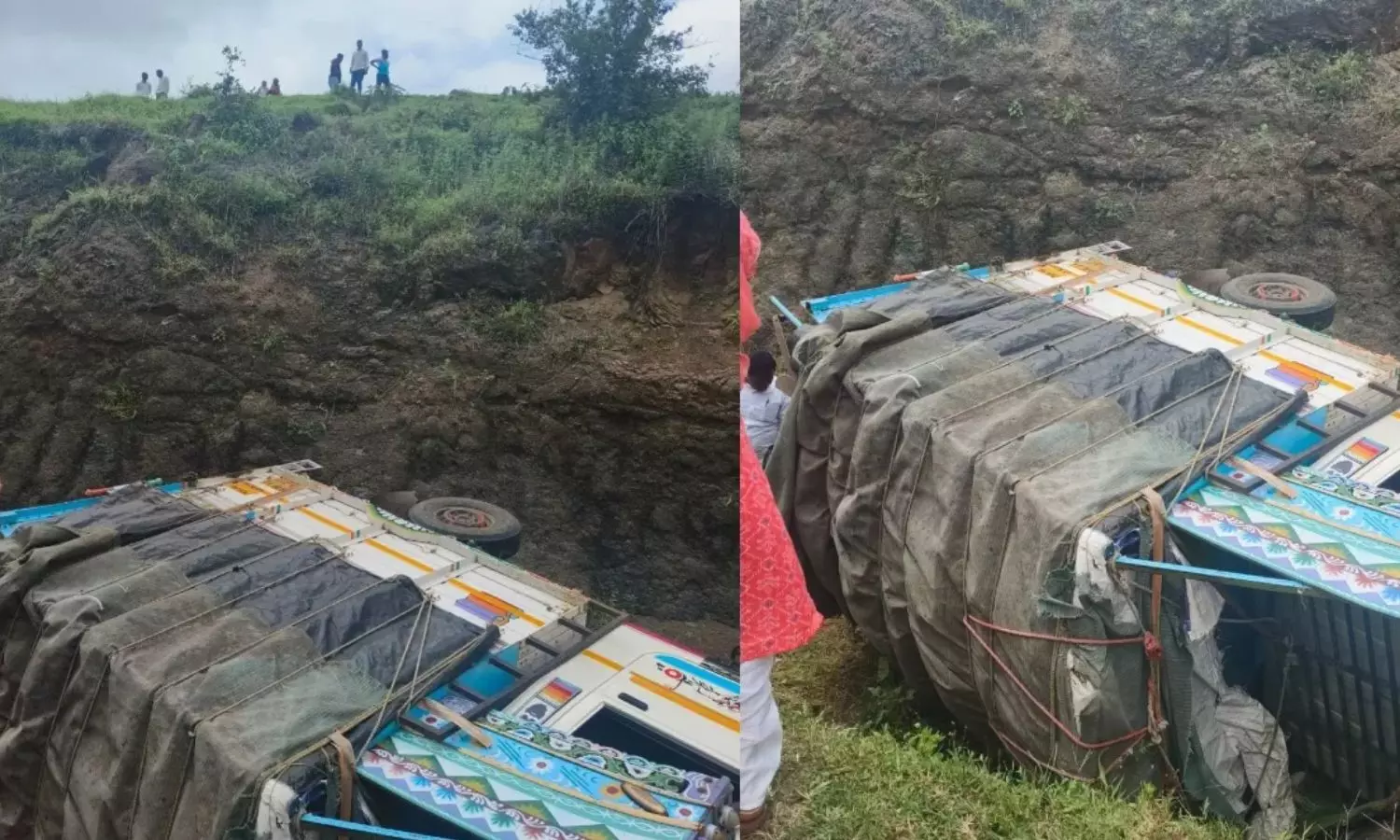 கோவிலுக்கு பக்தர்களை ஏற்றிச் சென்ற லாரி பள்ளத்தாக்கில் கவிழ்ந்து விபத்து - 8 பெண்கள் பலி