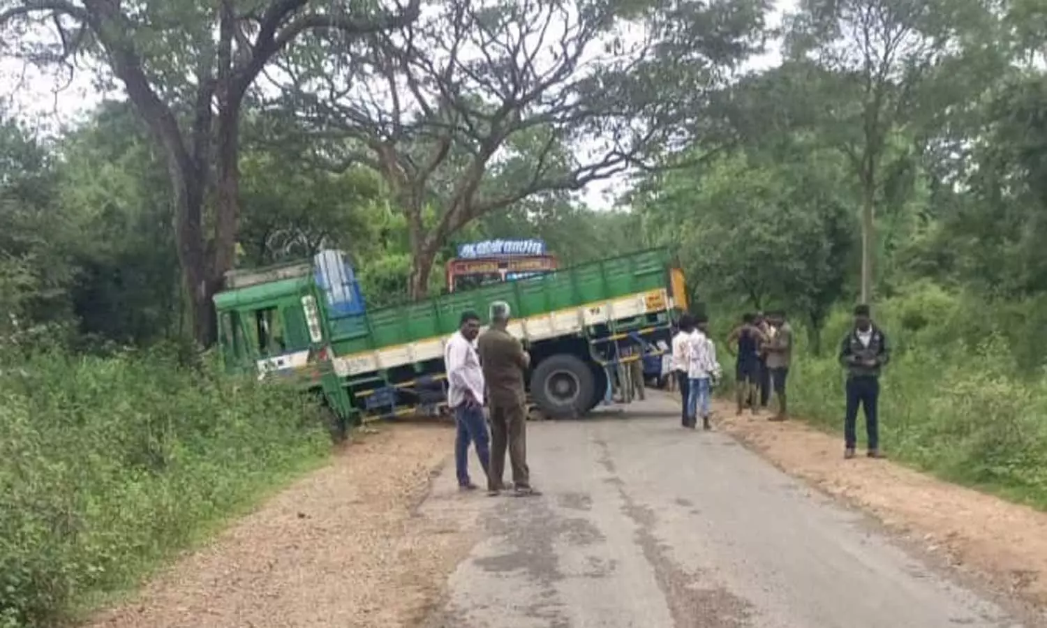 தாளவாடி அருகே யானை துரத்தியதால் பள்ளத்தில் பாய்ந்த லாரி